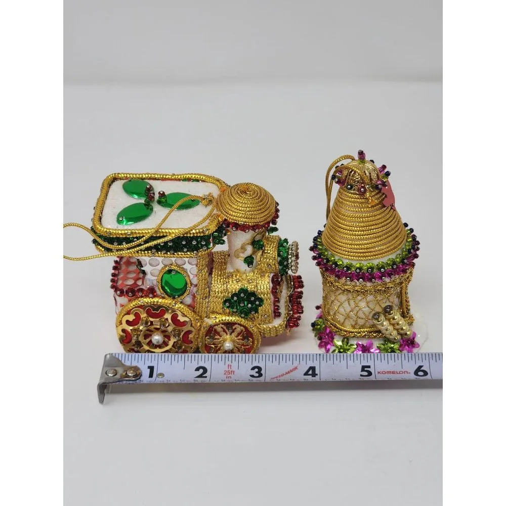 Beautiful Vintage Bead And Sequin Cottage And‎ Christmas Train Ornaments
